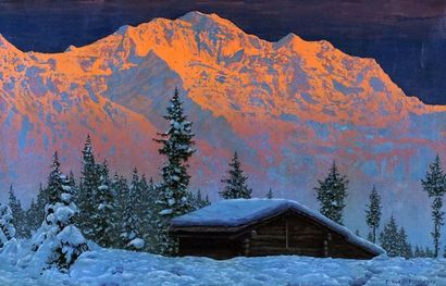 KOKO-MIKOLETSKY, Friedrich Albin (1887-1981) 
Cabin in the Alps at dusk 
Oil on...