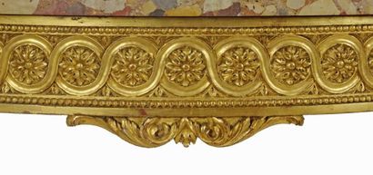  Pair of giltwood LOUIS XVI style consoles decorated with flowers, 
rockeries and...