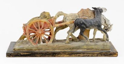  TOMBA, Cleto (1898-1987) 
Untitled - Bogged down 
Polychrome terracotta on wood...