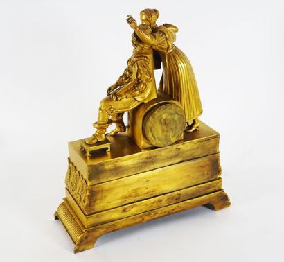 null Pendule figurative en bronze doré Restauration;le boîtier tout en bronze doré,...