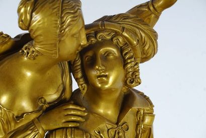 null Figurative clock in gilded bronze Restoration; the case all in gilded bronze,...