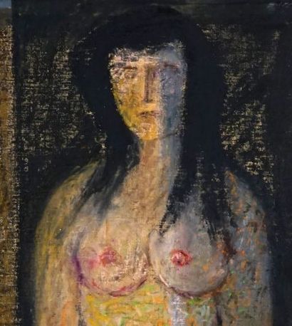  BERTHOLLE, Jean (1909-1996) 
Nude with Apple 
Mixed media on board 
Signed and dated...
