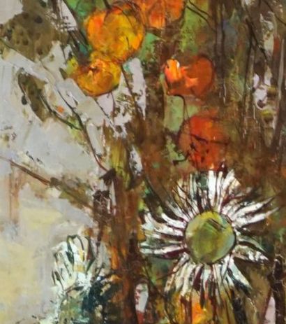  ADNET, Françoise (1924-2014) 
"Flowers in white vase" 
Huile sur toile 
Signée à...