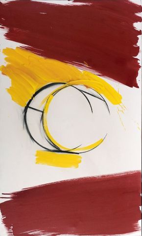  CANTIENI, Graham (1938-) 
Abstraction au cercle jaune 
Acrylique et fusain sur toile...