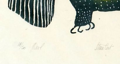  SAILA, Pauta (1916-2009) 
"Owl" 
Pierre gravée 
Signée et datée en bas à droite:...
