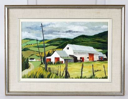  LE SAUTEUR, Claude (1926-2007) 
Untitled - Farm 
Oil on canvas board 
Signed and...