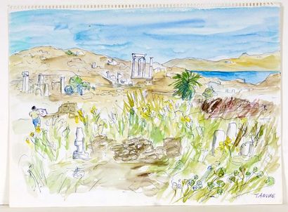 null TANOBE, Miyuki (1937-) 

''L'île Rodes'',

Watercolour on paper

Signed on the...