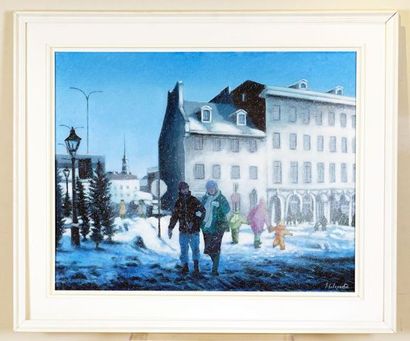 null LABRANCHE, Gilles (1947-) 

"No 16 Place Jacques Cartier, Montréal" 

Huile...