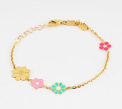 null 18K GOLD

18K yellow gold child bracelet with four flower- shape enamelled gold...