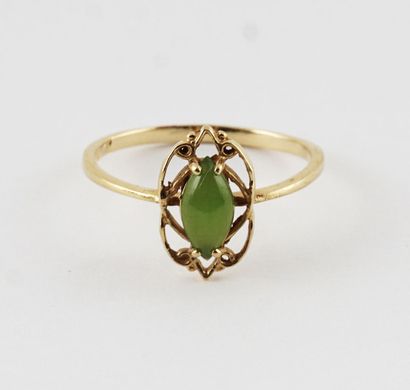 null Nephrite jade set, composed of a 10K gold ring, a gold plated bracelet and a...