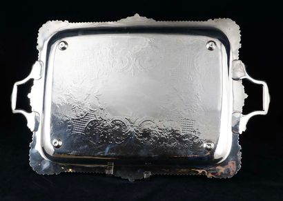 null Magnificent rectangular English serving tray in Sterling silver finely engraved...