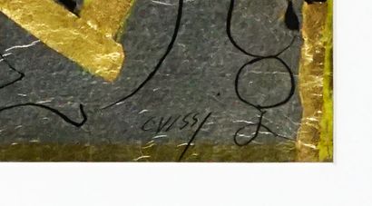  OVISSI, Nasser (1934-) 
"Ancient gold coins and horse" 
Technique mixte sur papier...