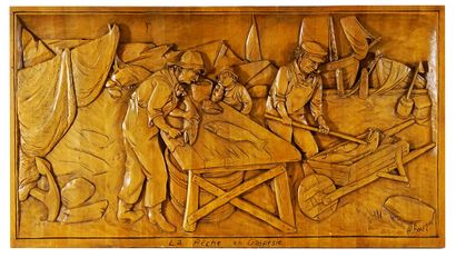 null BOURGAULT, Jean-Julien (1910-1996)

"La pêche en Gaspésie"

Bas-relief en bois...