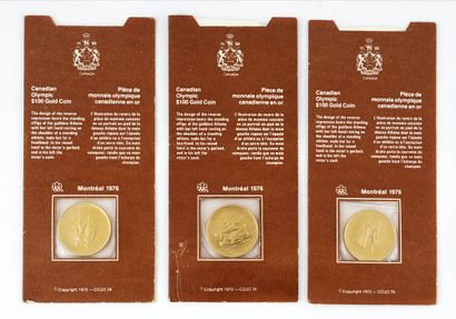 null 3 Monnaies olympiques canadiennes de 1976 en Or 14K, titre .5833, 13,33 grammes....