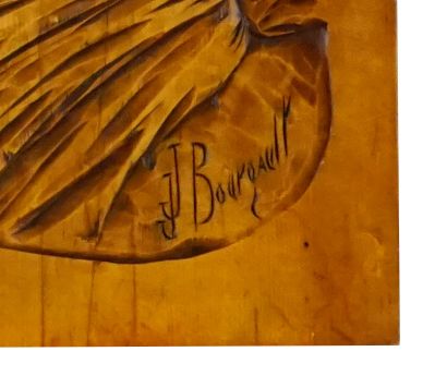  BOURGAULT, Jean-Julien (1910-1996) 
"Le diner aux champs" 
Bas-relief en bois sculpté...