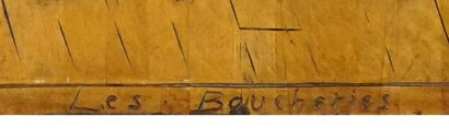  BOURGAULT, Jean-Julien (1910-1996) 
"Les boucheries" 
Bas-relief en bois sculpté...