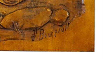 null BOURGAULT, Jean-Julien (1910-1996)

"Le foulage d'étoffe"

Sculpted wood low...
