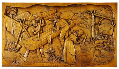 null BOURGAULT, Jean-Julien (1910-1996)

"Le foulage d'étoffe"

Bas-relief en bois...