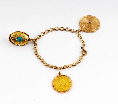 null 10K 14K 18K GOLD

Yellow gold bracelet, 14K gold chain, 10K gold round charm,...