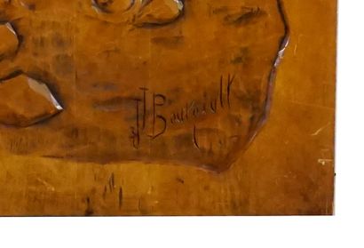 null BOURGAULT, Jean-Julien (1910-1996)

"La pêche à l'anguille"

Sculpted wood low...