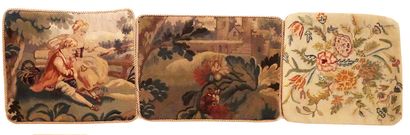 null Suite of three cushion cover tapestries, two from Aubusson with country decor...