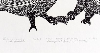 null QUMALUK, Leah (1934-2010)

"Kenojuak Fighting Over Lemmings"

Gravure sur pierre

Numérotée...