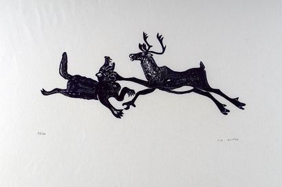 null ETOK, Tivi (1929-)

"Wolf with caribou II"

Gravure sur pierre

Numérotée en...