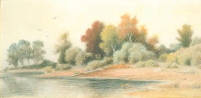 VERNER, Frederick Arthur RCA (1836-1928) « Automne, Lac Erié » Aquarelle Signée en...