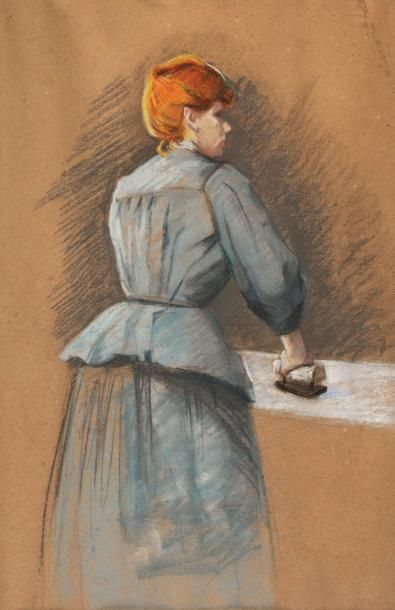 RACHOU, Henri (1856-1944)-attribué à/attributed to La repasseuse Pastel sur papier...