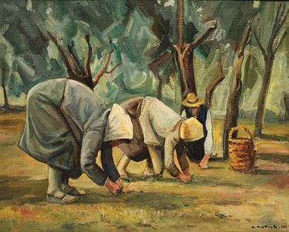 MATTIOLI, Armeno (1920-?) Les ramasseuses d'olive Huile sur toile Signée en bas à...