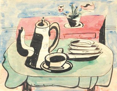 BRANDTNER, Fritz (1896-1969) « Still life with coffee pot » Aquarelle sur papier...