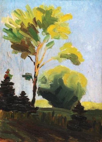 DE SAINT-DENYS GARNEAU, Hector (1912-1943) Paysage à l'arbre Huile sur panneau Landscape...