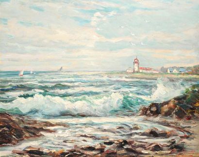 GIUNTA, Joseph RCA (1911-2001) « The Surf & the Ocean » Huile sur isorel Signée et...