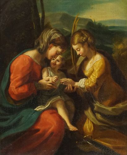 null ÉCOLE EUROPÉENNE (TRAVAIL ANCIEN)

La Vierge et l'Enfant avec sainte Catherine

Huile...
