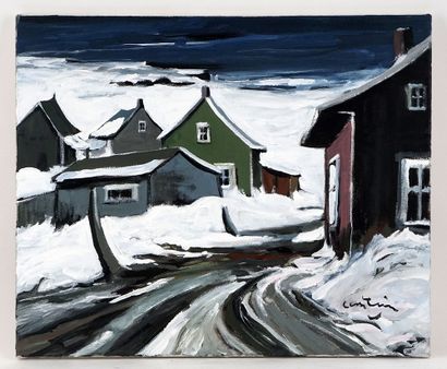 CANTIN, Roger (1930-) 
Sans titre - Village en hiver 
Huile sur toile 
Signée en...