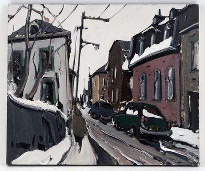  CANTIN, Roger (1930-) 
"Quartier Saint-Jean Baptiste, Québec" 
Huile sur carton...
