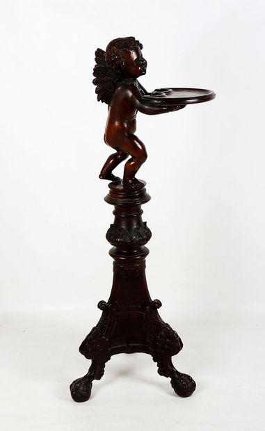 null ANGEL



Tripod pedestal in ornate dark wood. A cherub holds a stylized tray....