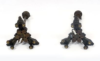 null Pair of bronze tripod candelabras after Christophe Fratin. The top of the socket...