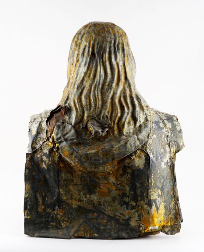 null Wooden bust covered with malleable metal representing Jesus Christ. The Sacred...