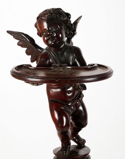 null ANGEL



Tripod pedestal in ornate dark wood. A cherub holds a stylized tray....