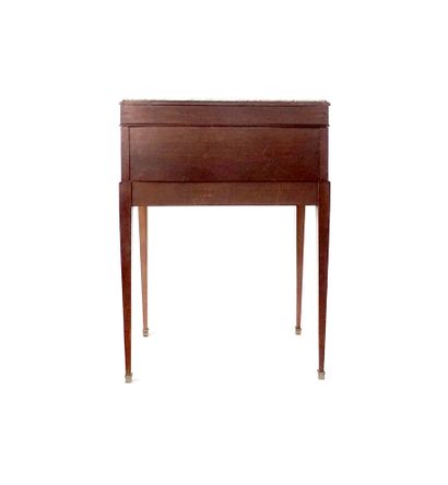 null Hepplewhite style marquetry cylinder desk, opens with a row of drawers under...