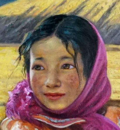  JIAN, Ma (1962-) 
Jeune fille tibétaine 
Huile sur toile 
Signature et datée en...