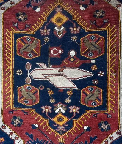 null Rare Turkish carpet in honor of Sabiha Gokcen (1913 - 2001) pioneer of Turkish...