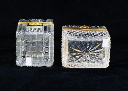 null Lot including two rectangular boxes in cut crystal with diamond points and gilded...