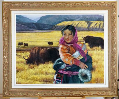  JIAN, Ma (1962-) 
Jeune fille tibétaine 
Huile sur toile 
Signature et datée en...