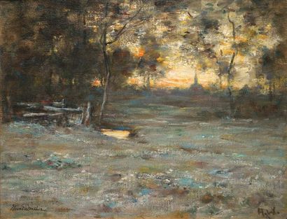 WALKER, Horatio RCA (1858-1938) "A frosty morning" Huile sur panneau Signée en bas...