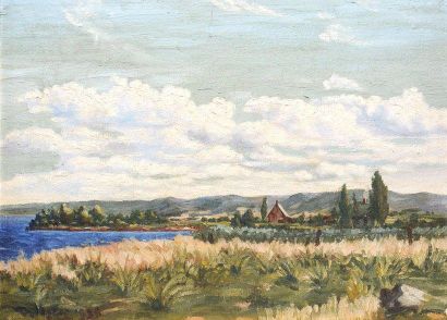 DALLAIRE, Jean-Philippe (1916-1965) "Lac St-Jean" Huile sur toile Signée et datée...