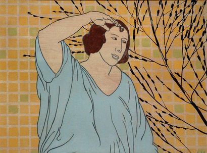 FITZGERALD, Lionel Lemoine (1890-1956) Jeune femme Huile et gouache sur panneau Monogrammée...