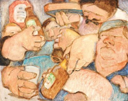 DER, John Frédéric (1926-1996) "Bar hands" Huile sur isorel Signée en bas à gauche:...
