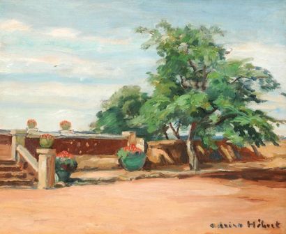 HÉBERT, Adrien RCA (1890-1967) Terrasse et arbre Huile sur toile Signée en bas à...